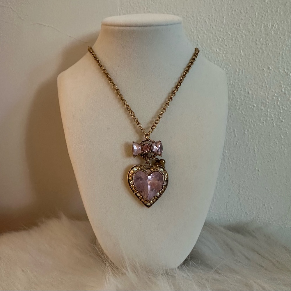 Betsey Johnson Gold and Pink Heart Necklace